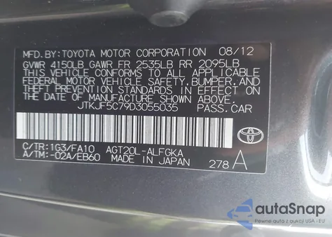 2013 Scion Tc из США, поврежденный, VIN JTKJF5C79D3055035